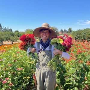 woman holding flowers