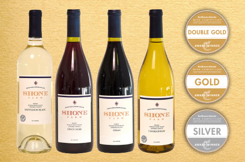 Four bottles of Award Winning Shone Farm Wines